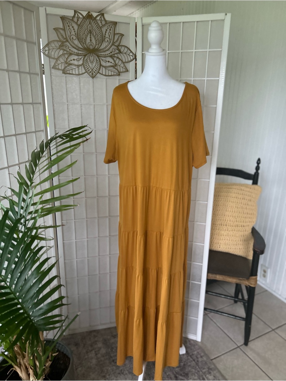 🌼✨ Pre-Loved Polagram Mustard Tiered Maxi Dress | Size 2X | Soft & Flowy ✨🌼